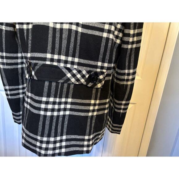 Black White Plaid Jacket Hoodie Giacca Gallery Large Soft Lined Back Yoke - Picture 2 of 9